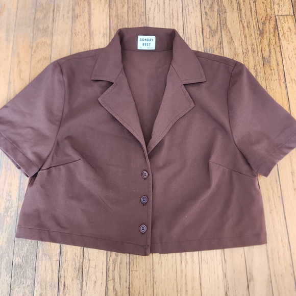 Sunday Best Tops - Sunday Best Brown Cropped Button Up Shirt